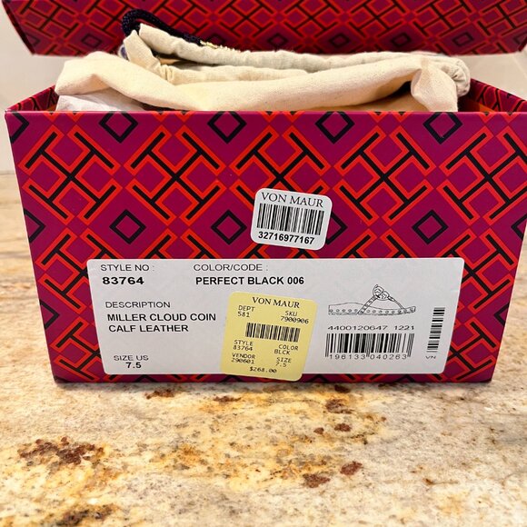 Tory Burch  Studded Black and Gold Flip Flop - Picture 7 of 7